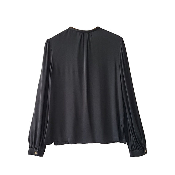DVF Silk Billow Blouse Womens 12 Black Split V-neck Minimalist Quiet Luxury Work - Picture 6 of 14